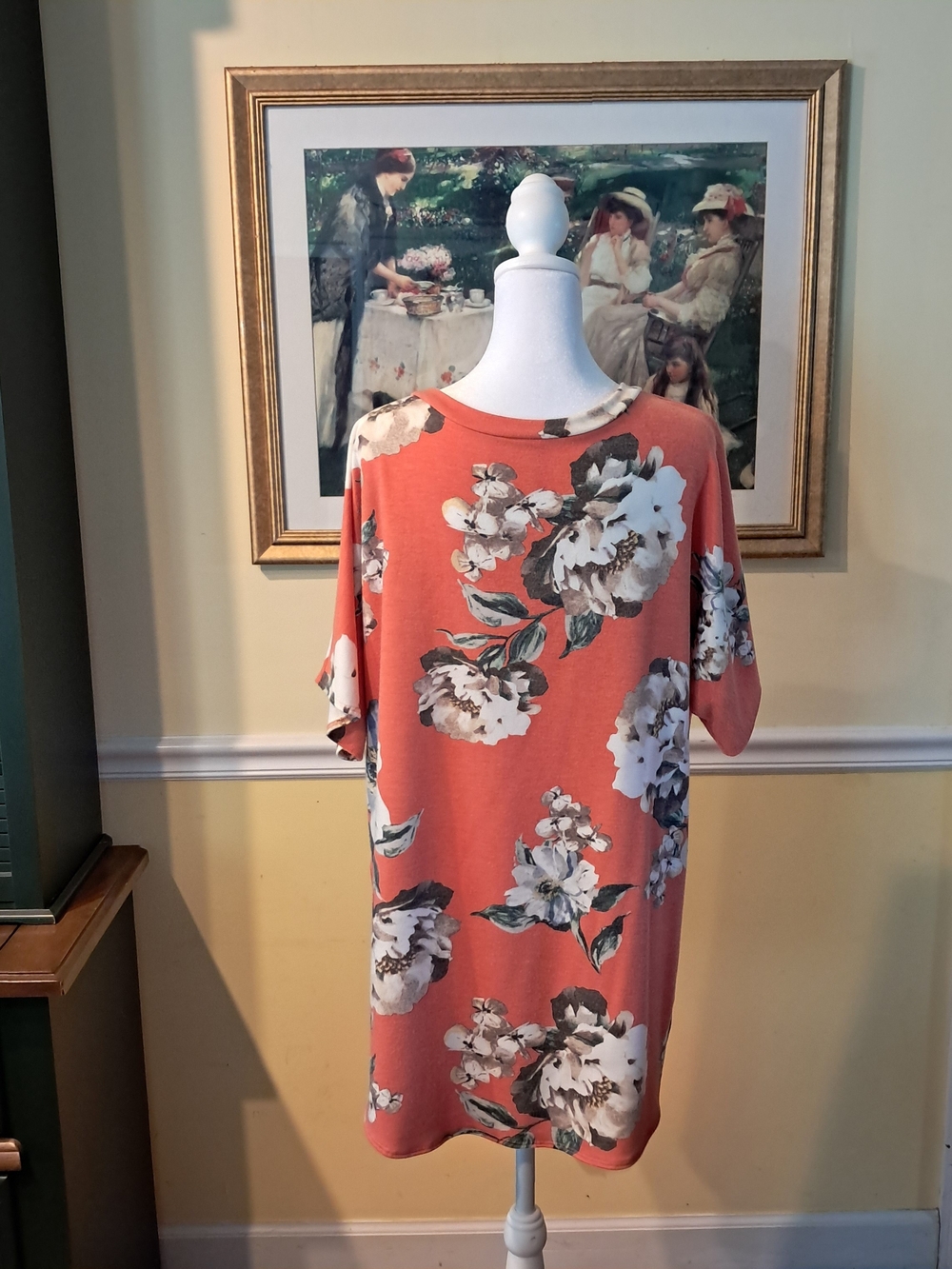 Cool Melon Soft Knit Women's Coral Floral V-Neck Top Size XL - Picture 2 of 2